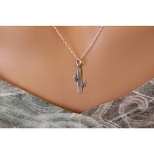 Sterling Silver Cactus Charm Necklace, Silver Cactus Necklace